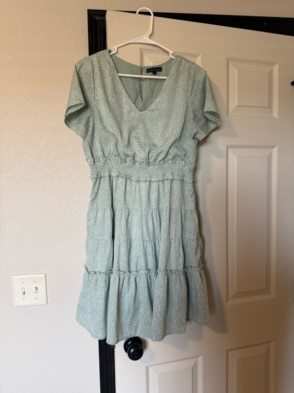 Wishlist Light Sage Green V-Neck Tiered Mini Dress